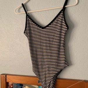 Striped v neck bodysuit